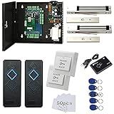 MENGQI-CONTROL 2 Door Access Control System with 600lbs Magnetic Lock Entry Control Panel 110V Power Supply Box RFID Reader Exit Button Enroll RFID USB Reader Card Key Fob Phone APP Remote Open Lock