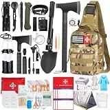 Survival Kit, 262Pcs Survival Gear and Supplies with First Aid Kit Pouch and Crossbody Bag, Emergency Kit with Tent, Camping Axe Hammer, Survival Shovel w/Pick, Bug Out Bag Gifts for Men Women