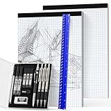 Nicpro 16PCS Drafting Tools with 12‘’ Aluminum Architectural Scale Ruler, Mechanical Pencils 0.5, 0.7, 0.9 & 2mm, Lead Refills, 2 Pack Graph Paper, Geometry Drawing Kit for Engineers Students Design