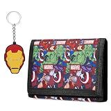 Marvel Spiderman Boys Wallet and Keychain Avengers Trifold Wallet with Card Slot Coin Purse Kids Gifts Set (Multi Avengers)