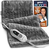 GENIANI Electric Heating Pad for Back Pain & Cramps Relief, Electric Throw, Self Care Gifts for Women, Heating Pad for Neck & Shoulder, Machine Washable Microplush, Auto Shut Off (12"x24", Tabby Gray)
