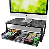 Simple Trending Metal Monitor Stand Riser and Computer Desk Organizer with Drawer for Laptop, Computer, iMac, Black