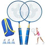 JOY SPOT! Kids Badminton Rackets Set with Soft Grip, Oversize & Lightweight Shuttlecocks Racquet with Carry Bag for Children Youth, 2 Player Sport Game for Indoor Outdoor Backyard