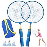 JOY SPOT! Kids Badminton Rackets Set with Soft Grip, Oversize & Lightweight Shuttlecocks Racquet with Carry Bag for Children Youth, 2 Player Sport Game for Indoor Outdoor Backyard