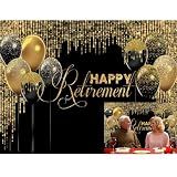 Caaerttply Retirement Backdrops Photography Black and Gold Glitter Happy Retirement Party Photo Backdrop 10x8ft Retirement Background Men and Women Congrats Retirement Party Decoration Banner Supplies