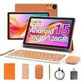 CUPEISI Android 15 Tablet 10 Inch, 20GB RAM+128GB ROM/2TB Expandable, 2.0GHz Quad-core Processor, 1280*800 HD Screen, 5G WiFi6 BT5.0, 2 in 1 Tablets with Keyboard Case Mouse Stylus, Widevine L1 Orange