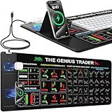 Mouse Pad for Stock Enthusiast, Wireless Charging Desk Pad with Phone Holder, Large Desk Mat with Adjustable Stand & Dual Qi Chargers, Non-Slip Mousepad with Financial Trading Guides Printed