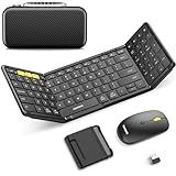 Foldable Keyboard and Mouse, Samsers Folding Bluetooth Keyboard Combo, 2.4G + BT5.0 x 2, Full-Size Portable Travel Keyboard & USB-C Rechargeable Wireless Mouse for iOS Android Windows Mac OS
