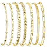 Gokeey 7PCS 14K Gold Plated Bracelets Sets for Women,Stackable Dainty Trendy Cuban Link Chain Herringbone Snake Paperclip Chain Bracelets Pack,Simple Fashion Layered Gold Jewelry Gifts for Women