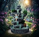 QCF Fairy Garden Houses Fairies Pond Landscape Solar Statues, Whimsical Accessories Yard Decor Outdoor Art Sculpture for Lawn Patio Porch Backyard, Gardening Birthday Gift for Women Kids