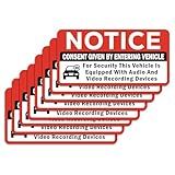 Sticky Expressions | (8 Pcs) Notice Vehicle Is Equipped With Audio And Video Recording Devices Consent By Entering Car Sticker - Size 3". Strong Adhesive, Durable, Waterproof Uber Stickers For Drivers