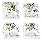 Printed Party Bridemaid Proposal Kit, 16 Cards and Envelopes, Greenery Eucalyptus, Includes Maid of Honor, Matron of Honor, and Flower Girl