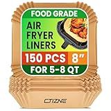 Air Fryer Disposable Paper Liners - 150Pcs 8In Square Parchment Paper Non-Stick Airfryer Basket Liners for Steamer Microwave Oven, Deep Fryer Parts & Accessories