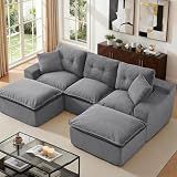Korser 110" U-Shaped Cloud Modular Sectional Sleeper Sofa, Comfy Boneless Couch, Deep Seat Flexible Sectional Couch with 2 Movable Ottomans for Living Room, No Assembly Required, Corduroy, Drak Grey