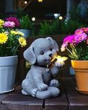 SEGXCFL Solar Garden Statue Decor,Animal Solar Lights Outdoor Waterproof,Solar Garden Decorative Lawn Patio, Balcony, Yard Ornament Unique Housewarming Gifts (Dog Butterfly)