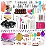 RFAQK 700PCs Cake Decorating Kit with Baking Supplies - Cake Turntable for Decorating with Baking Pans, Leveler, 24 Numbered Piping Tips, 2 Spatulas, Fondant Tools, Video Course, Pattern Chart & More