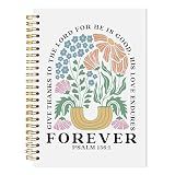 LADOCK Groovy Boho Floral Christian Spiral Notebook, Christian Gifts for Women Faith, Psalm 136:1 Prayer Bible Journal Journaling, Bible Verse Scripture Journal for Women, 5.5x8.3