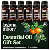 Lagunamoon Essential Oils Aromatherapy Set - 6 Oils for Diffusers, Home Care, Candle Making Scents, Fragrance, Humidifiers, Gifts - Peppermint, Tea Tree, Lavender, Eucalyptus, Orange (10mL)