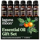 Lagunamoon Essential Oils Aromatherapy Set - 6 Oils for Diffusers, Home Care, Candle Making Scents, Fragrance, Humidifiers, Gifts - Peppermint, Tea Tree, Lavender, Eucalyptus, Orange (10mL)