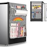 Rexmica Mini Fridge Organizer, Dust Cover with 11 Pockets for Most Household Refrigerators, Hanging Mini Fridge Caddy Organizer Storage Bag for Dorm, Office, Kitchen, Home, School, Stripe