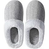 shoeslocker Womens Memory Foam Fuzzy Slippers Knitted House Slippers for Women Comfy Slip-On Warm House Shoes, grey size 9