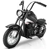 ELEMARA Electric Dirt Bike, 15 mph & 150lb Max, 24V Ride on Toy for Big Kids w/LED Lights & Power Display, Chain-Driven Motor, Twist-Grip Throttle, Shock Springs, Handbrake, 12" Air-Filled Tires-Black