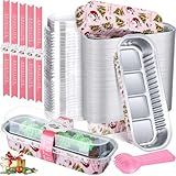 Tioncy 80 Pcs Mini Loaf Pans with Lids Spoons Sealing Stickers, Mini Cake Pans, Aluminum Foil Baking Bread Containers, Bakery Party Supplies 6.8oz (Christmas,Pink)