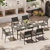 Oasbira Outdoor Dining Set for 6, Patio Table and Chairs Set with Umbrella Hole, 7 Pieces HDPS + Aluminum Outdoor Furniture Sets for Patio, Garden (Gray & Teak)