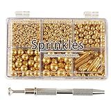 Kasvan Gold Mix Sugar Sprinkles - Edible Candy Pearls with 4-Claw Sprinkle Pen,118g/4.16 Oz, Gift Box Pack, Baking Cake Decorations, Ice Cream Toppings and Cookie Decorating, Wedding Party Chirstmas Supplies