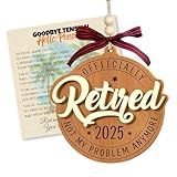 Officially Retired Ornament 2025 – Double Layered Wood Retirement Christmas Ornament for Men & Women – Funny First Christmas Retired Gift, Teacher or Essential Worker Keepsake (Retired)
