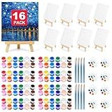 16 Pack 8 * 10In Canvas Boards for Painting, Art Canvas for Drawing with 32 Brushes & 16 Paint Trays & 32 Acrylic Paint, Mini Painting Canvas with Easel Set, Painting Kits for Adults & Kids Party