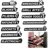 12 Pack 2026 New Magnetic Toolbox Labels, 3D-Printed Tool Box Labels Toolbox Labels Magnetic General Tool Box Organize Accessories Reusable Tags for Steel Toolboxes Carts Drawers and Cabinets (Black)