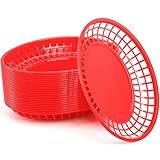 Kingrol 24 Large Fast Food Baskets, 11.8 x 8.75 x 1.75 Inch, Red - Oval Plastic Food Serving Baskets for Restaurant, Home Kitchen, Office, Party, Picnic