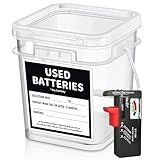 Battery Recycling Container with Battery Testers for Household Batteries, QHAND Used Battery Disposal Container with lid for Home Use, Office, Garage, Schools (1.32 Gallon)