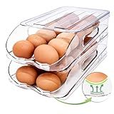 SMRCAD Egg Holder for Fridge, Automatic Steady Rolling Egg Container with Soft Bumpers & Handle for Refrigerator, Stackable Fridge Organizers and Storage with Lid