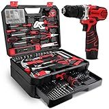 KingTool 276-Piece Tool Set Kit with 12V Cordless Power Drill (Red Black)