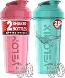 VELOMIX 2 Pack 28oz Protein Shaker Bottle for Protein Mixes, Pink/Turquoise