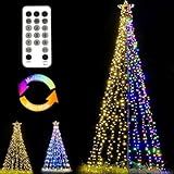 Fairyrain 12Ft Outdoor Lighting Christmas Tree Lights Cone Tall Star Topped Artificial Christmas Trees Arbol de Navidad Outside Decor for Xmas New Year Holiday Multicolor/WarmWhite