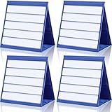Fuutreo 4 Pieces Tabletop Pocket Chart Standing for Classroom Desktop Double Sided Pocket Chart Stand Self Standing Display Pocket Charts with 80 White Dry Erase Cards for School Office Game Home
