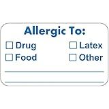 Allergic to Chart Label with Drug Latex Food Other Checkboxes 1-1/2” x 7/8” White Blue Doctor Stuff Sticker for Patient Allergy Alert 250 Labels/Box