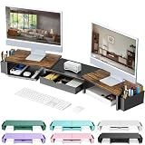 gianotter Dual Monitor Stand Riser, Desk Organizer With Drawer and 2 Pen Holders,Computer Monitor Stand, Desk Shelf for Top of Desk, Wood