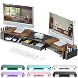 gianotter Dual Monitor Stand Riser, Desk Organizer With Drawer and 2 Pen Holders,Computer Monitor Stand, Desk Shelf for Top of Desk, Wood