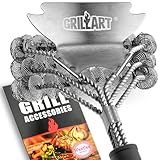 GRILLART Grill Brush and Scraper Bristle Free – Safe BBQ Brush for Grill – 18'' Stainless Grill Grate Cleaner - Safe Grill Accessories for Porcelain/Weber Gas/Charcoal Grill – Gifts for Grill Wizard