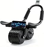 2025 New Tixahi Ab Roller Wheel with Timer & Knee Mat, Home Workout Auto Rebound Abdominal Wheel with Elbow Support - Core Workout Equipment for Strengthening Abs, Home Gym Exercise for Women & Men (Black)