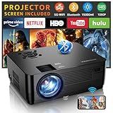 Projector with 5G WiFi and Bluetooth, Native 1080P Projector[Projector Screen Included], Full HD 18000LM Movie Projector, 100" Display Home Theater, Compatible with Phone/Laptop/TV Stick
