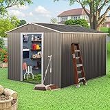 Lyngins Sheds & Outdoor Storage 8ft x 10ft Metal Storage Shed with Metal Foundation, Gloves, Anchors, Tools Garden Tool Storage Cabinet with Secure Sliding Doors with Padlock for Backyard, Patio, Gray