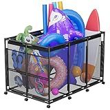 POOLHOUR Pool Float Storage – Outdoor Pool Toy Storage Organizer for Pool Noodles, Toys, Floats, Balls,Equipment, Mesh Rolling Storage Organizer Bin, Black
