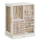 SONGMICS Jewelry Box 360° Rotating, Jewelry Storage Case with 5 Drawers, Jewelry Organizer, Glass Window, Spacious, Vertical Jewelry Storage, Open Design, Great Gift, Cloud White UJBC170W01
