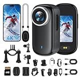 4K Mini Body Camera with 1.47" Screen, Waterproof Thumb Size Wearable Action Camera with Magnetic Clip & Helmet Mount, 64GB Portable POV Camcorder for Vlogging, Cycling, Travel, Outdoor Sports, Wi-Fi