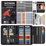 HIFORNY 176 PCS Art Supplies Drawing Set Sketching Kit with 100 Sheets 3-Color Sketchbook,Graphite Colored Charcoal Watercolor & Metallic Pencils,Blending Tools and More, for Beginner Artists